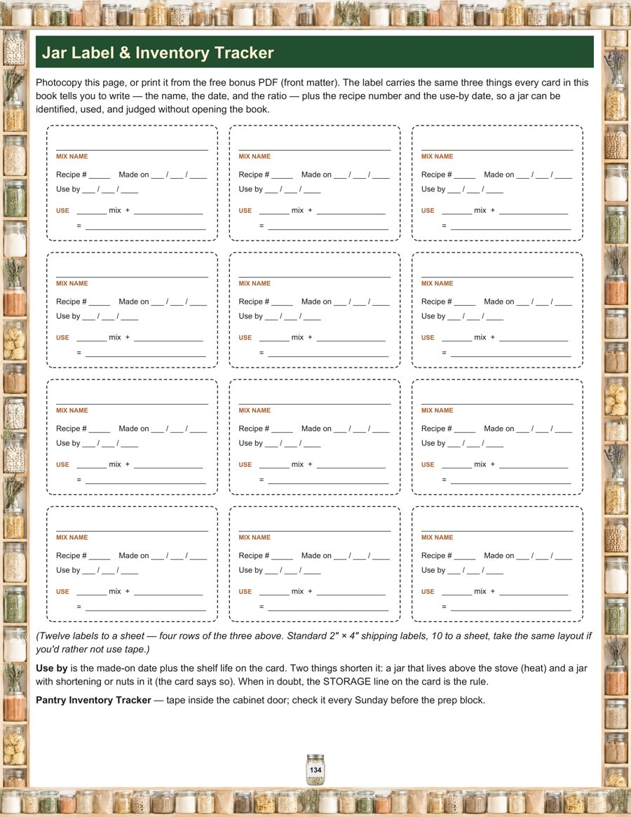 The jar label sheet and inventory tracker